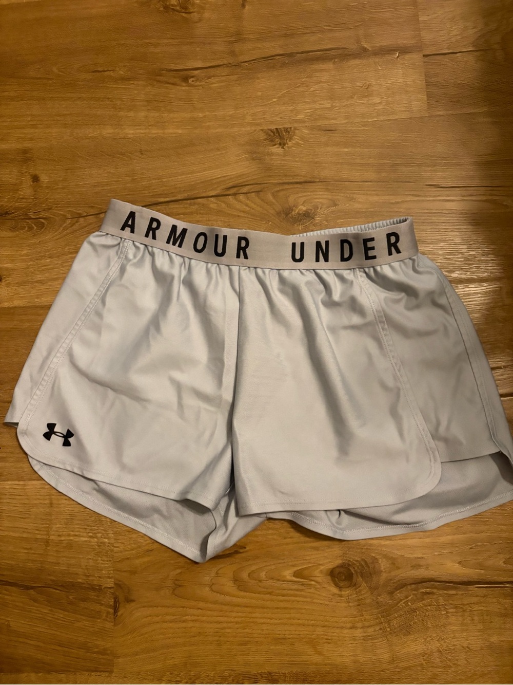 Under Armour Women's Light Gray Athletic Shorts with Branded Waistband
